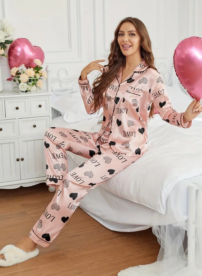 Take Two Women Satin Graphic Print Shirt and Pyjama Set
